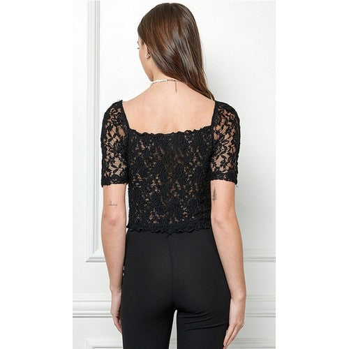 Lace Smocking Top Black
