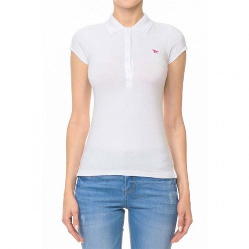 Stallion Logo Slim Fit Polo Shirt in White