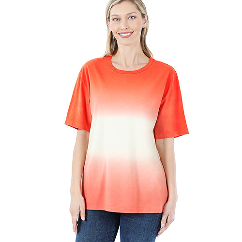 Tie Dye Round Neck Loose Fit T-Shirt Orange