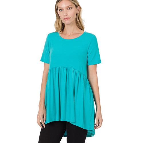 Ruffle Loose Fit Short Sleeve Top Ice Blue