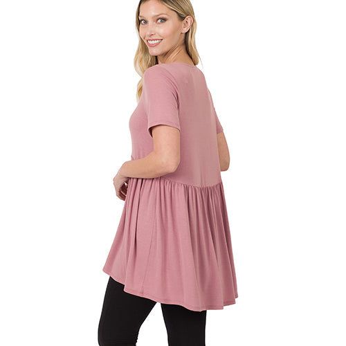 Ruffle Loose Fit Short Sleeve Top Light Rose