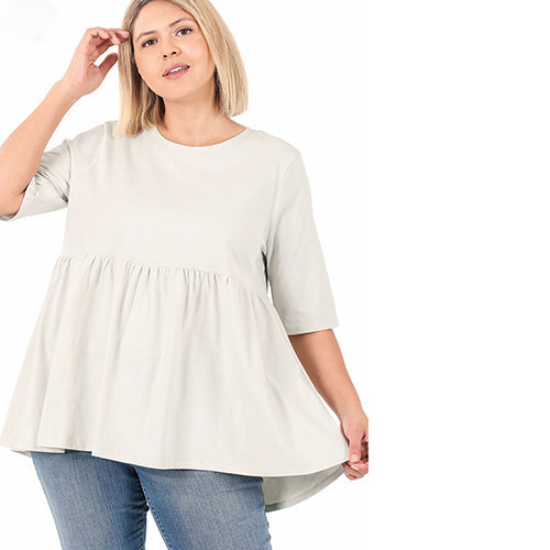 Plus Size Ruffle Loose Fit Half Sleeve Top Bone