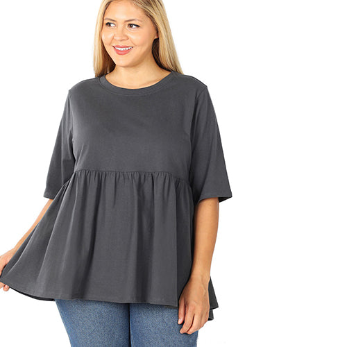 Plus Size Ruffle Loose Fit Half Sleeve Top Ash Grey