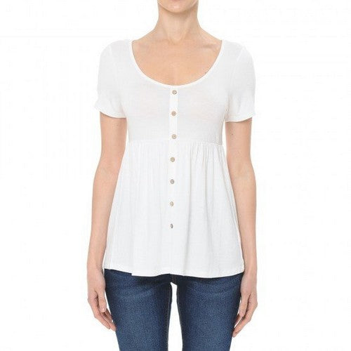 Button-Thru Babydoll Top Off White