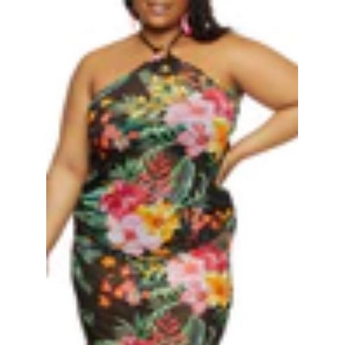 Rouge Plus Size Printed Mesh Halter Beach Cover-Up Dress Black Floral Seasons Fashion Rouge Plus Size Printed Mesh Halter Beach Cover-Up Dress Black Floral Seasons Fashion