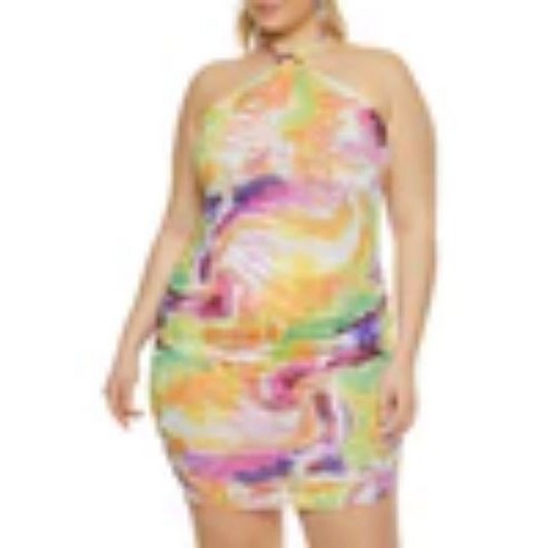 0030587554 Plus Size Printed Mesh Halter Top Multi Gold