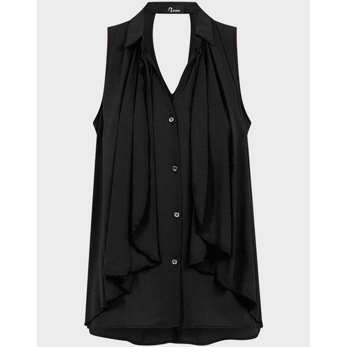 Cut-Out Waterfall Effect Dip Hem Sleeveless Top Black