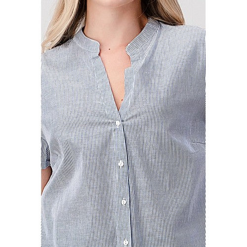 Vizio Longline Grandad Button Down Tunic Navy