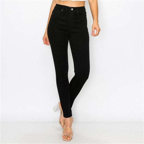 Wax Jean Skinny Jeans With Side Tacks in Black Denim