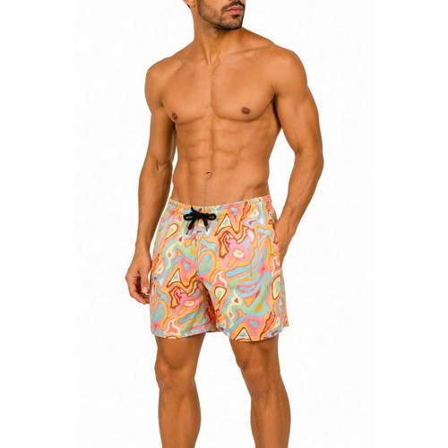 SS-1028 Psychedelic Print Swim Trunk Shorts in Pink Multi