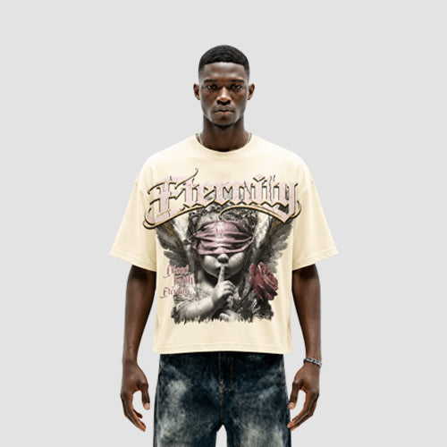 A456DC Eternity Oversized Graphic Crop Tee in Ivory