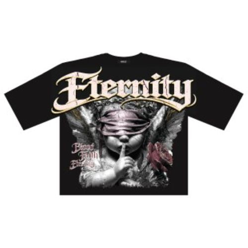 Eternity Oversized Cut-Off Graphic Tee in Black