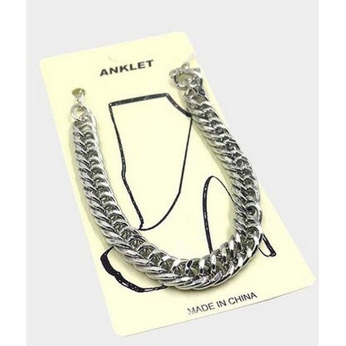 PKAK2340 Chanky Cuban Link Chain Anklet Silver