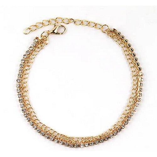 ENA238 Triple Chain Rhinestone Anklet