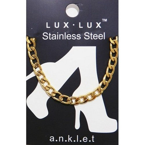 Lux Lux Stainless Steel 7mm Cuban Chain Anklet in 18K Gold Dip