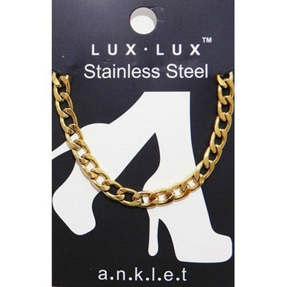Lux Lux Stainless Steel 7mm Cuban Chain Anklet in 18K Gold Dip