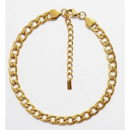 SSA 0008G Lux Lux Stainless Steel 7mm Cuban Chain Anklet in Gold