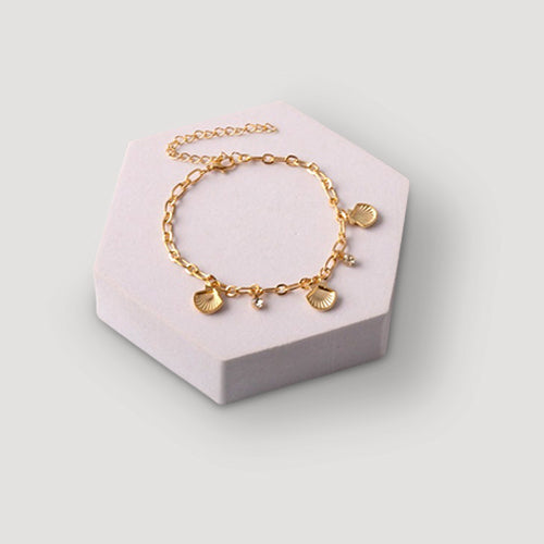 Shell Rhinestone Charms Chain Anklet in Gold