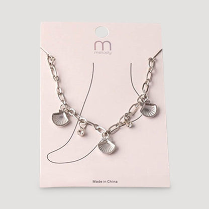 Shell Rhinestone Charms Chain Anklet in Silver