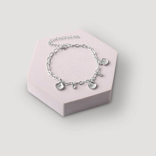Shell Rhinestone Charms Chain Anklet in Silver