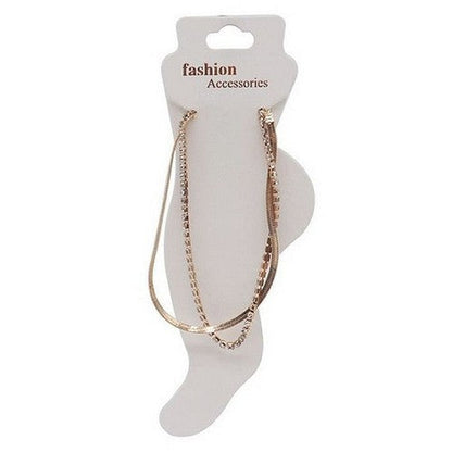 Double Herringbone & Rhinestone Chain Anklet in Gold