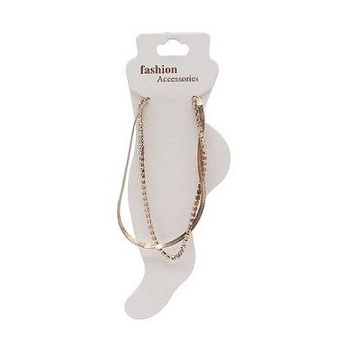 Double Herringbone & Rhinestone Chain Anklet in Gold