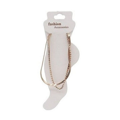 Double Herringbone & Rhinestone Chain Anklet in Gold