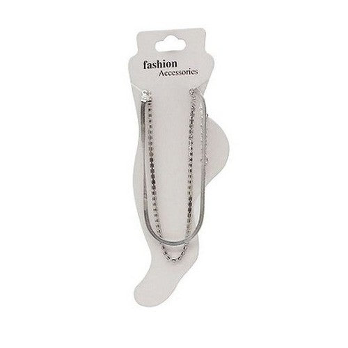 Double Herringbone & Rhinestone Chain Anklet in Silver