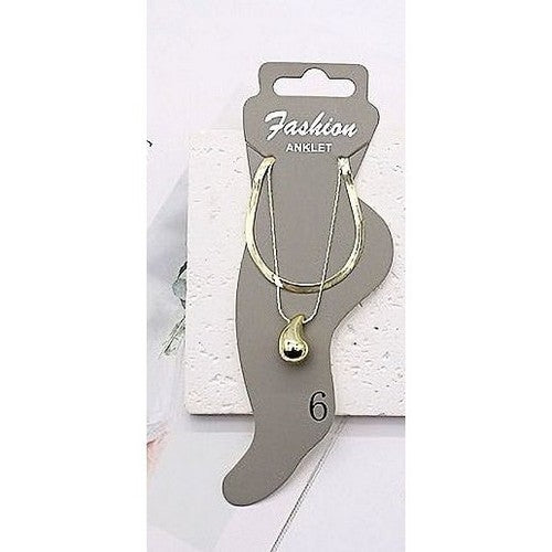 Double Herringbone & Water Drop Double Chain Anklet in Gold