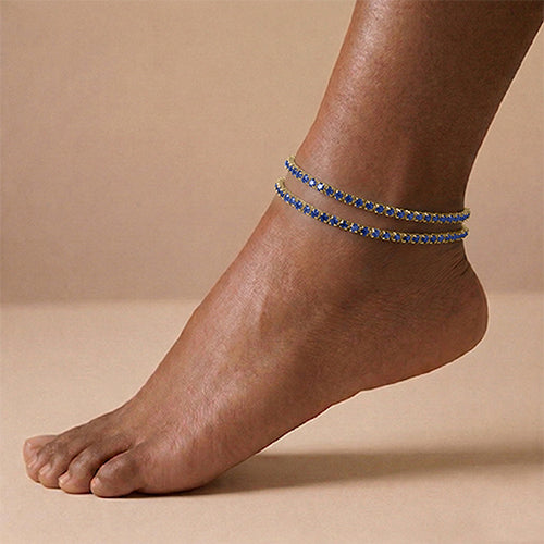 2-Pack Stretch Rhinestone Anklet in Gold & Blue