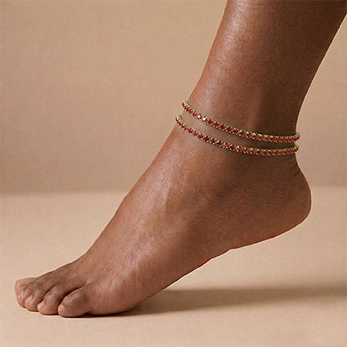 2-Pack Stretch Rhinestone Anklet in Gold & Red