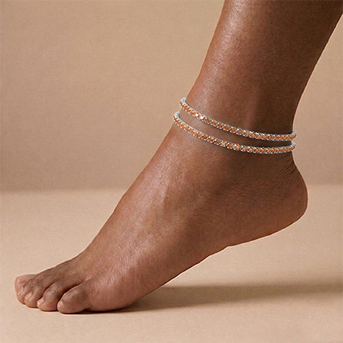 2-Pack Stretch Rhinestone Anklet in Silver & Peach