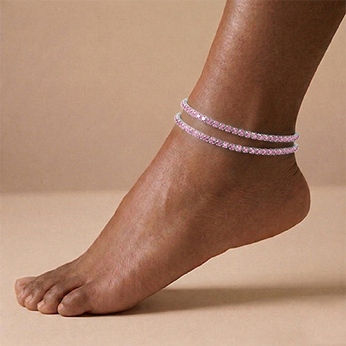 2-Pack Stretch Rhinestone Anklet in Silver & Pink