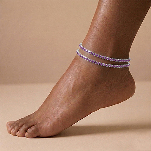 2-Pack Stretch Rhinestone Anklet in Silver & Purple