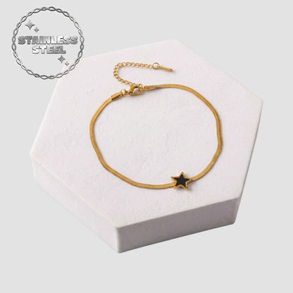 Stainless Steel Star Snake Chain Anklet in Black & Gold