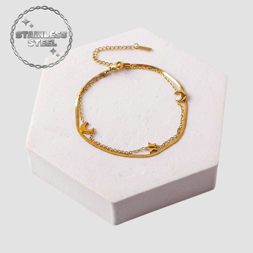 Stainless Steel Celestial Layer Snake Chain Anklet in Gold