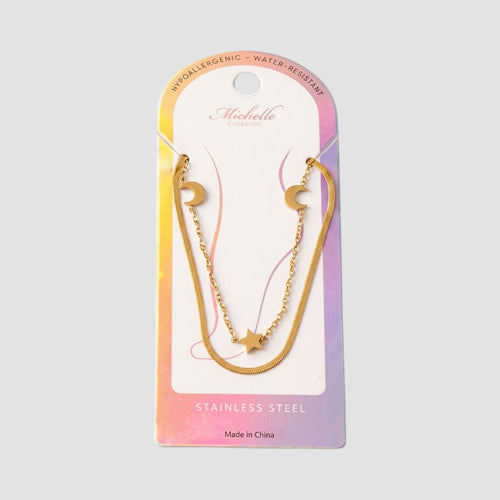 Stainless Steel Celestial Layer Snake Chain Anklet in Gold