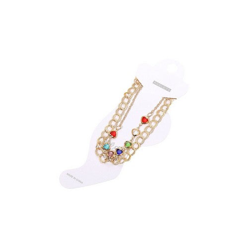 Heart Charm Layered Chain Anklet in Gold