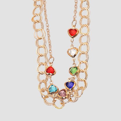 Heart Charm Layered Chain Anklet in Gold