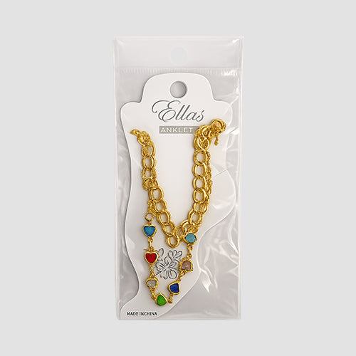 Heart Charm Layered Chain Anklet in Gold