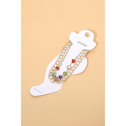 PKAK1471 Heart Charm Layered Chain Anklet in Gold