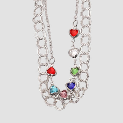 Heart Charm Layered Chain Anklet in Silver