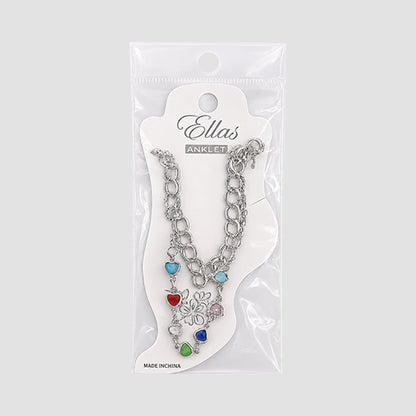 Heart Charm Layered Chain Anklet in Silver