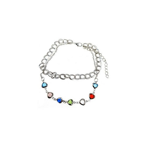 PKAK1471 Heart Charm Layered Chain Anklet in Silver