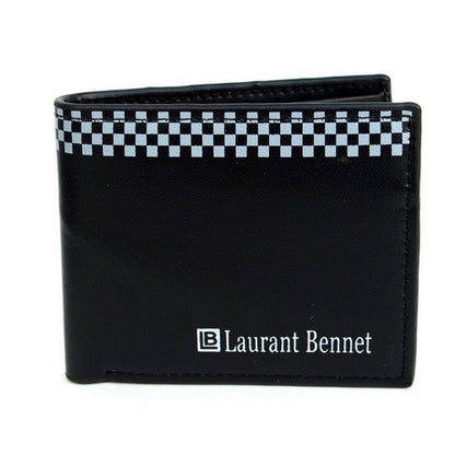 Laurant Bennet Bi-Fold Wallet in Black with Checkered Edge
