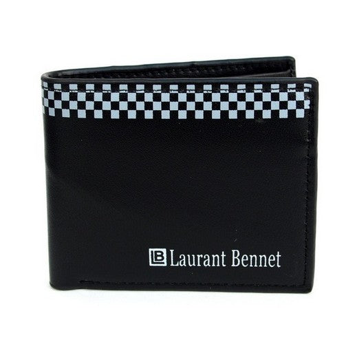 Laurant Bennet Bi-Fold Wallet in Black with Checkered Edge