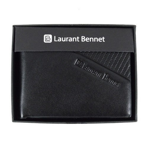 Laurant Bennet Bi-Fold Wallet in Black with Verticle Perforated Stripe Pattern