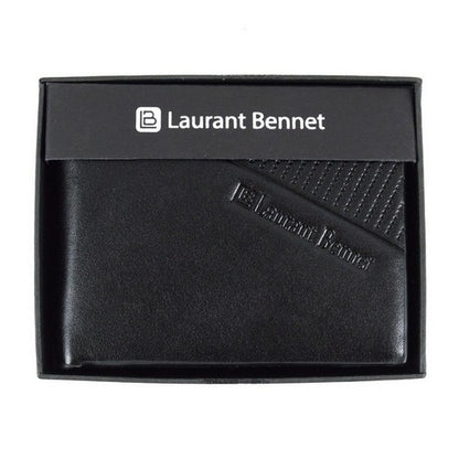Laurant Bennet Bi-Fold Wallet in Black with Verticle Perforated Stripe Pattern