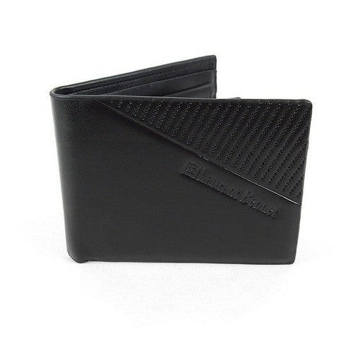 Laurant Bennet Bi-Fold Wallet in Black with Verticle Perforated Stripe Pattern