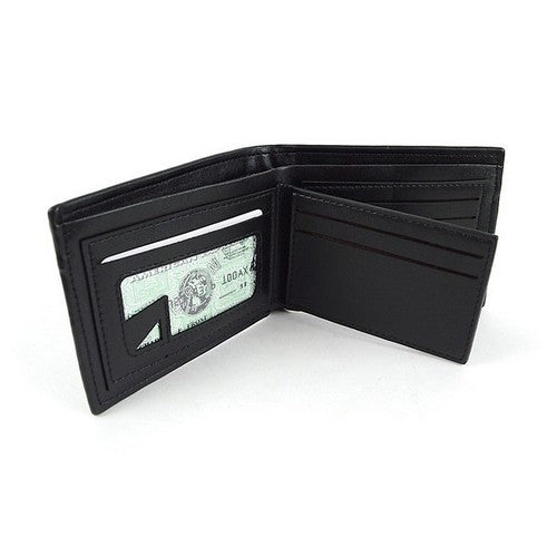 Laurant Bennet Bi-Fold Wallet in Black with Verticle Perforated Stripe Pattern